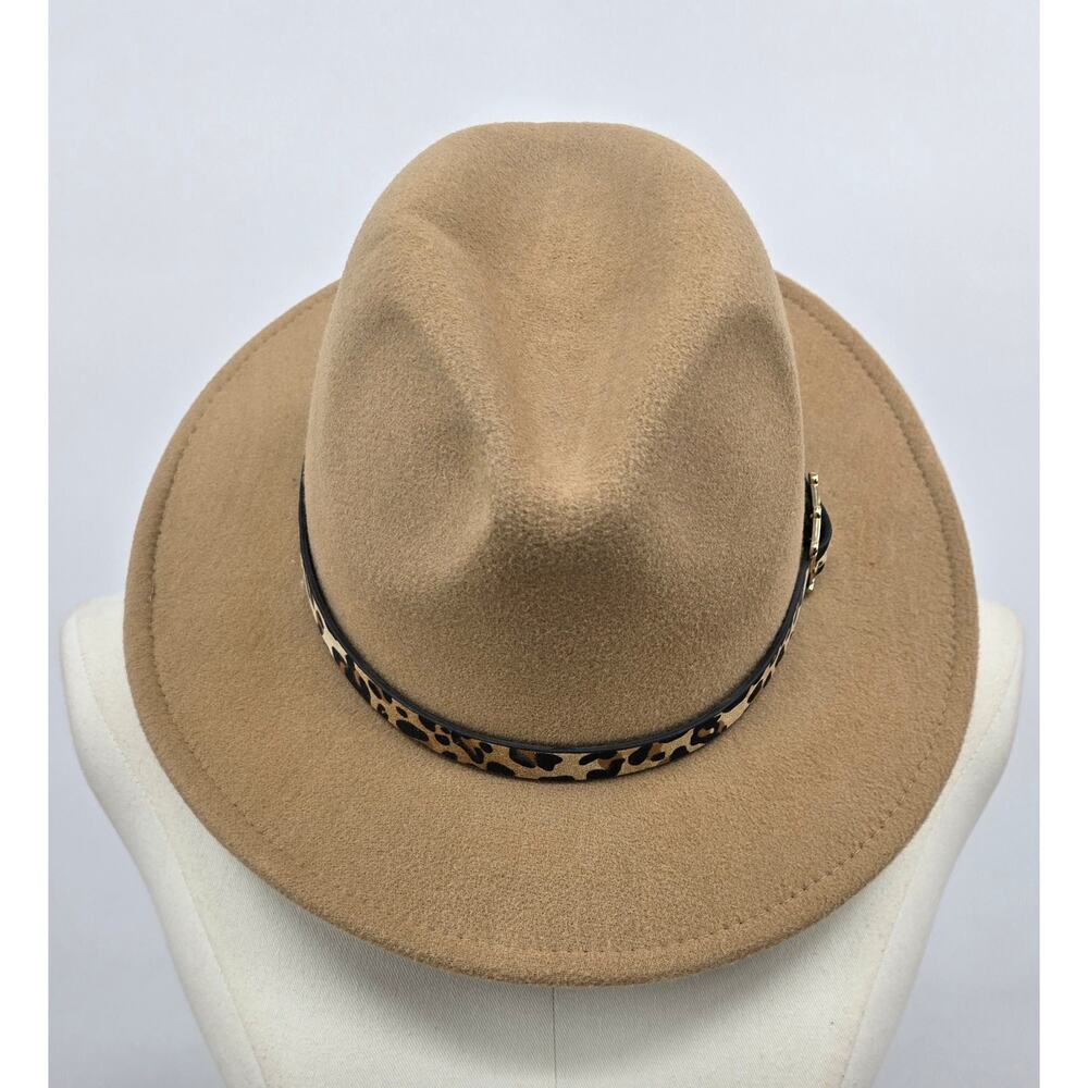 Camel Wool Fedora Hat with Leopard Print Band – Adjustable – Style‎ PR107